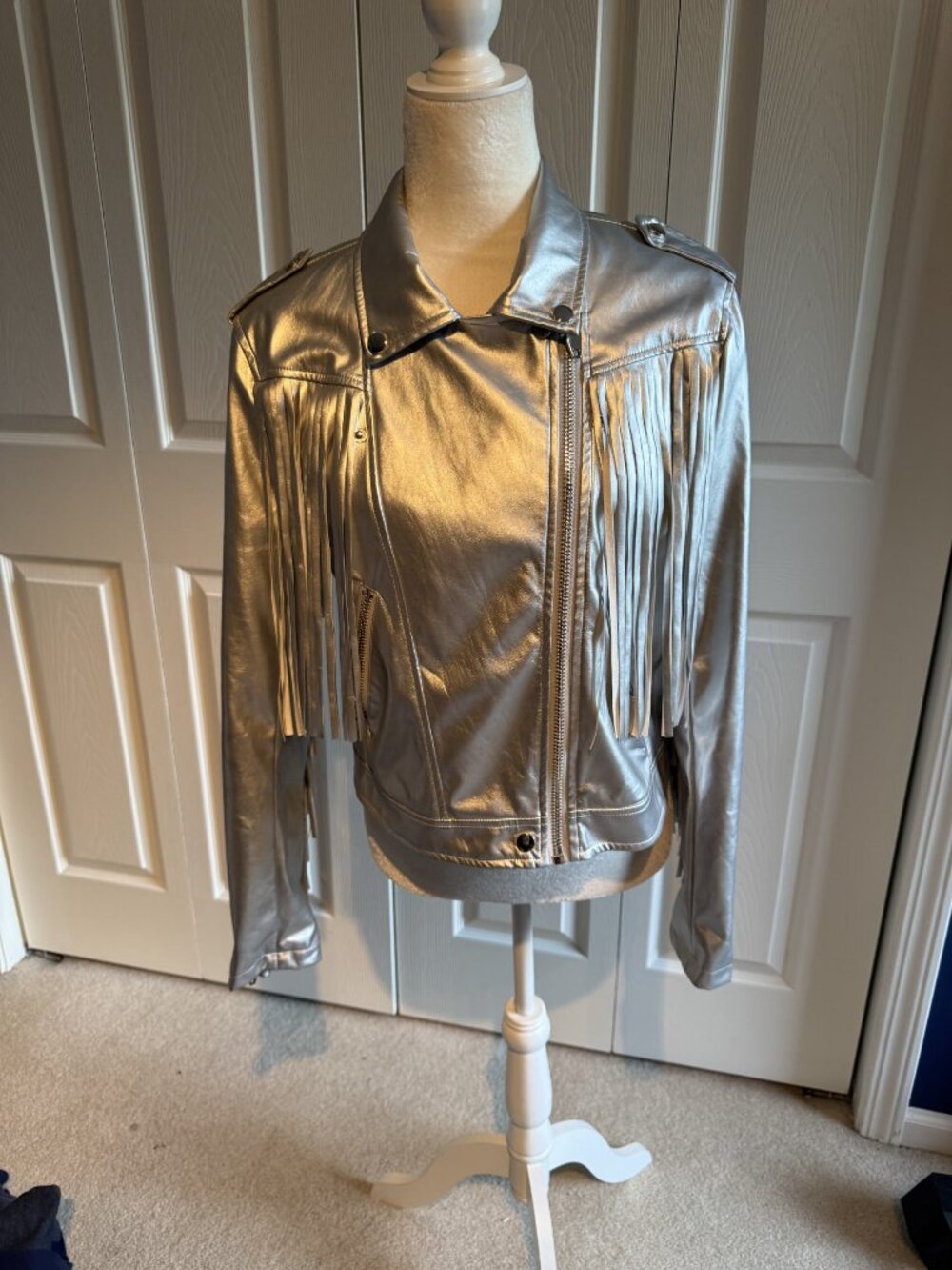 Buddy Love Francesca Fringe Vegan Jacket Silver Size Medium Cowgirl Festival